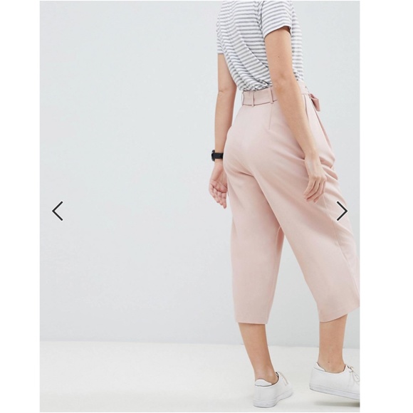 Asos Light Pink Culottes Tie Belt High Waist - Picture 10 of 16